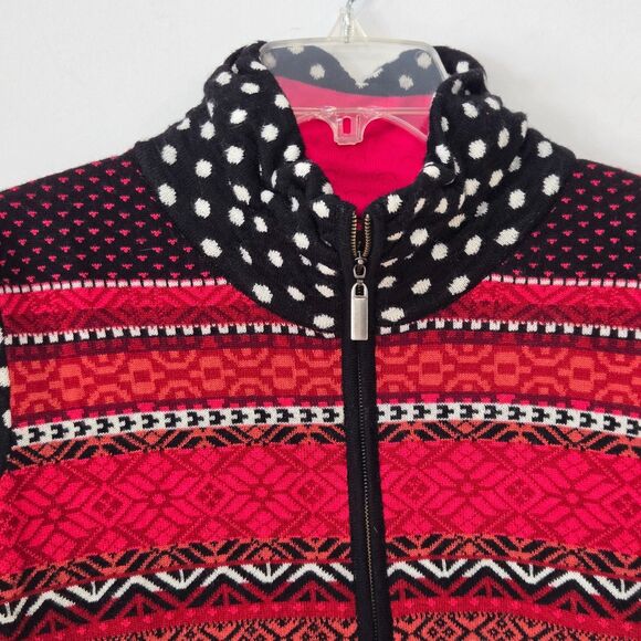 Icelandic Design Sweater Women XL Polka Dot Fair Isle Wool Blnd Half Zip pockets - Picture 2 of 11